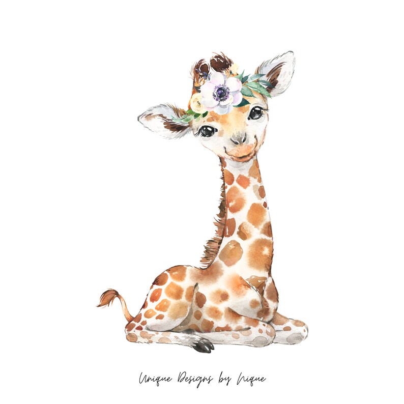 Baby Giraffe With Flower Crown Baby Safari Printable Nursery - Etsy