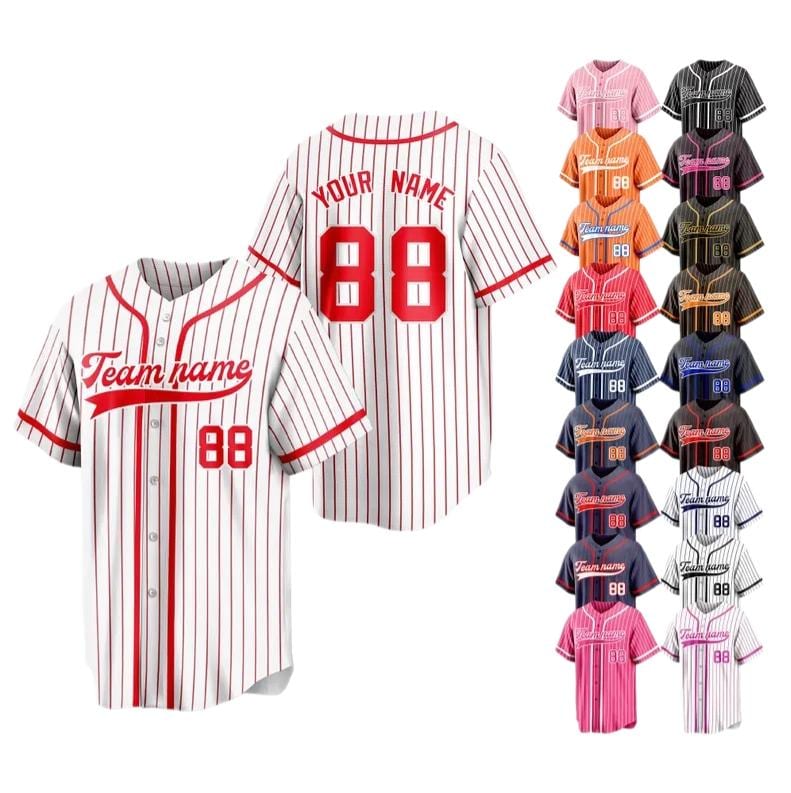 Custom Striped Baseball Jersey , Personalized Baseball Jerseys Pinstripe Baseball Shirt Hip Hop Uniform for Men Women Kids Fans