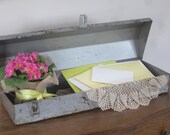 Vintage Metal Toolbox,industrial decor,card box,retirement party,rustic decor,garage storage,metal storage,planter,gray toolbox,garden decor