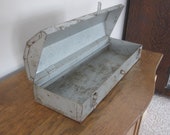 Vintage Metal Toolbox,industrial decor,card box,retirement party,rustic decor,garage storage,metal storage,planter,gray toolbox,garden decor