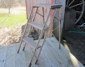 vintage wood and metal ladder,short step ladder,photography prop,plant stand,folding ladder,cottage decor,garden decor,display shelf