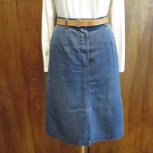 Denim A-line skirt,jean skirt,blue denim straight skirt,size med denim skirt,washed denim skirt,denim skirt with front slit,below knee denim