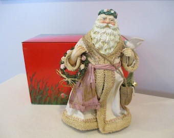 White Robed Santa,Santa with wreath and dove,Midwest Imports Santa in White Robe,Peaceful Santa,Clothtique Santa