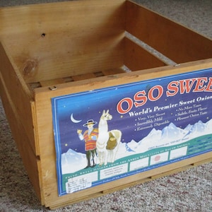Grande caisse à légumes en bois avec étiquette, caisse publicitaire, présentoir de marchandises, coffre à jouets en bois, caisse à oignons avec étiquette, caisse à oignons OSO SWEET