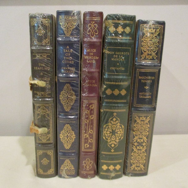 NEW Franklin Library quarter leather bound,Tale of Two Cities,The Yearling,Barchester Towers,Don Quixote De La Mancha,Alice in Wonderland