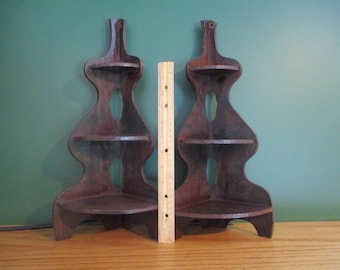2 wood corner shelves,knick knack shelf,corner kitchen shelf,2 tier corner shelf,curio corner shelf,hanging corner shelf,corner display