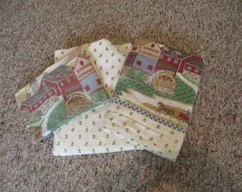 Farm Country sheets set,twin sheet set,country village sheets,twin size sheets,childrens sheets,kids sheets,bunk bed sheets,farm house decor