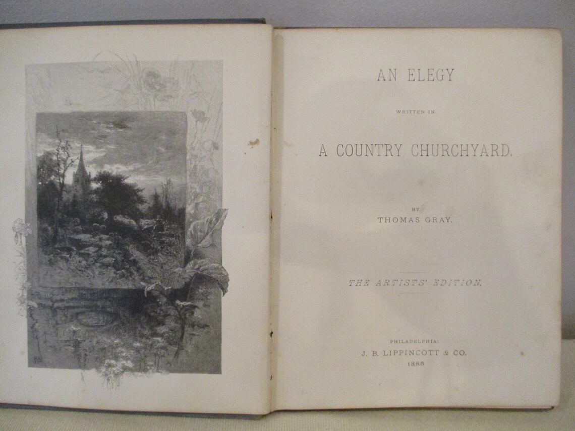 1885 An Elegy written in A Country Churchyard by Thomas Gray,Gray's Elegy,literature teacher,poetry lover,antique poetry book,book decor, photo 3 of 5