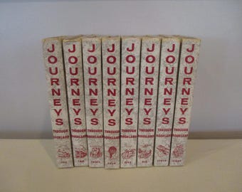 1959 Journeys Through Bookland by Sylvester,Complete Journeys Through Bookland 8 volumes,library decor,childrens classics,gray and red books