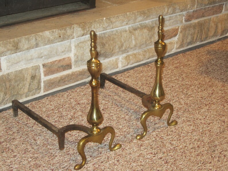 Fireplace Tools Vintage Brass Andirons Wood Or Log Holders Art