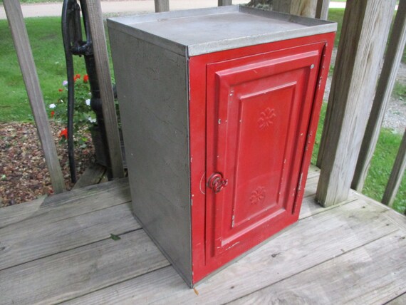 Antique Tin Pie Safe Bread Box kitchen Cupboard tin Pantry rustic
