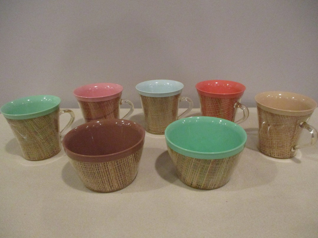 7 Pieces of Raffiaware,insulated Raffiaware Cups,raffiaware Bowls