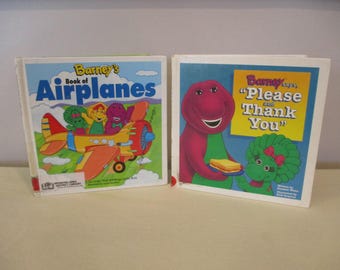 2 Barney books,Barney says Please & Thank You,Barney book of Airplanes,childrens book,character development,learning manners,purple dinosaur