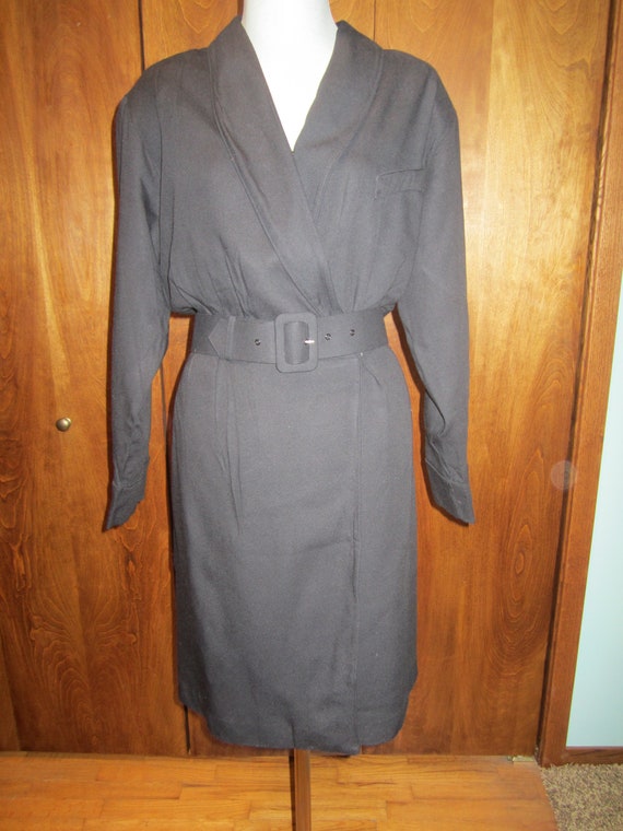 Black size 10 dress,black wrap dress,1980 fashion… - image 1