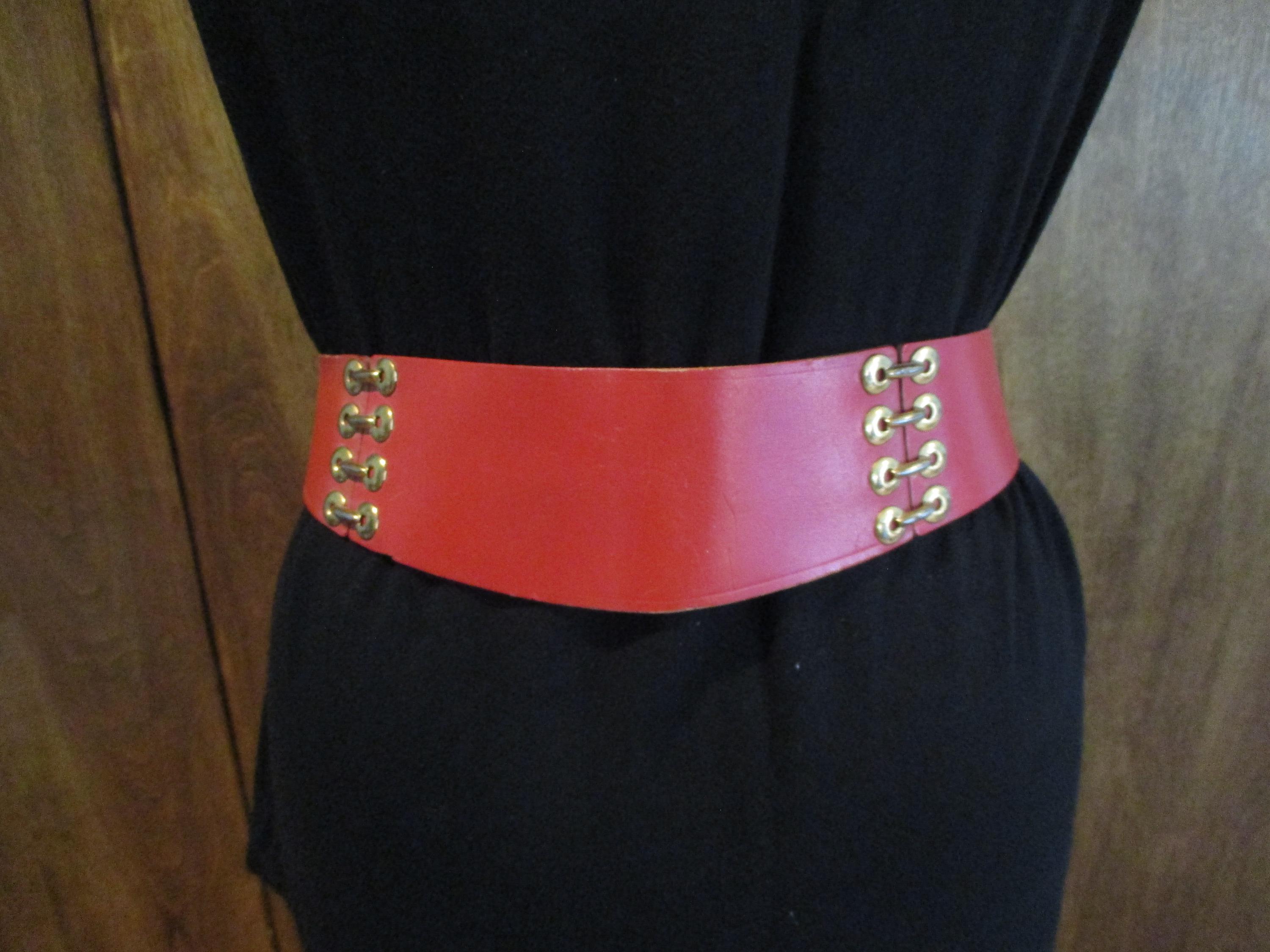 Vintage Red Leather Wide Belt Vintage Distressed Red Leather Belt Accessory by Ishaor – ISHAOR main image 3