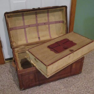 1880s EAGLE LOCK CO 米国製船旅トランク 希少140年物 Eagle Lock