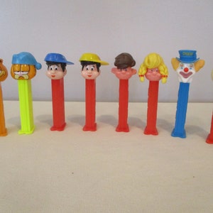 lot of 8 Pez Dispensers,Garfield Pez,Clown Peter Pez,Jack in the Box Pez,boy Pal Pez,Girl Pal Pez,party favor,1990s Pez,Pez collector
