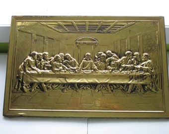 Embossed Brass Last Supper plaque,Lords Supper,Passover,Easter,Jesus and disciples,religious art,Leonardo DaVinci,brass embossed plaque