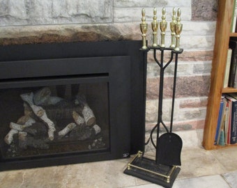 brass handle fireplace set,heavy fireplace tools and stand,decorative fireplace tool set,cabin decor,wood stove tools,campfire tools,