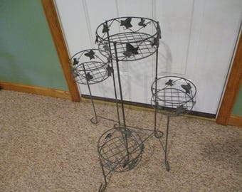 4 tier metal plant stand,green  4 tier plant stand,patio decor,round plant stand,sun porch,wire metal plant stand,tiered metal plant stand