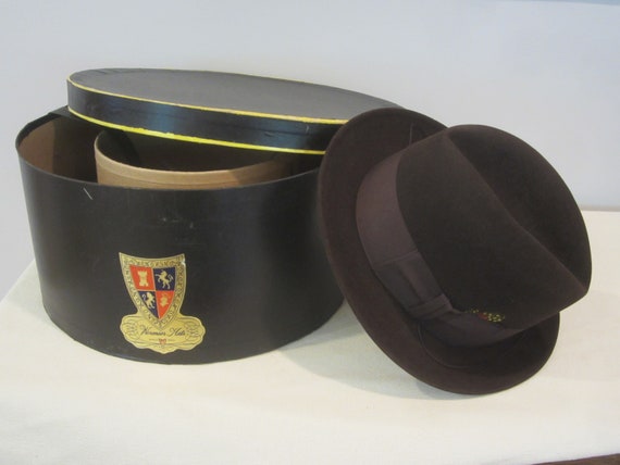 Wormser Fedora Hat with box,dark brown fedora,size
