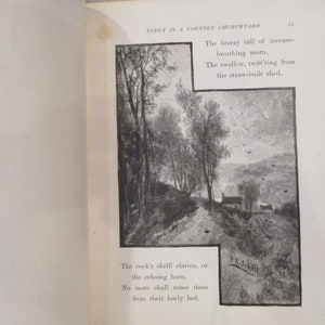 May include: A black and white illustration of a rural landscape with trees, a path, and a small building. The text "ELEGY IN A COUNTRY CHURCHYARD" is visible at the top of the image.