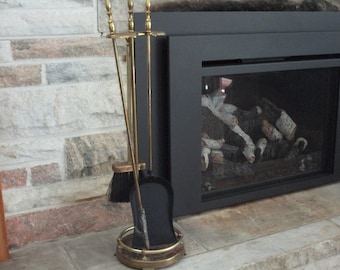 messing open haardgereedschap, vintage open haardset, cabinedecor, houtkachelgereedschap, open haardstandaard, decoratieve open haardgereedschapset, open haarddecor