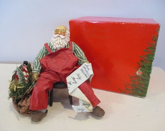 1988 Clothtique Tired Santa with List,Possible Dreams Clothtique 713043,Santa with bag and list,Clothtique Sleeping Santa with list of names