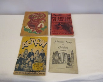 4 vintage songbooks for children,cowboy songs,old songs,favorite songs,gospel songs,music room decor,religious songs,songbooks,church music,