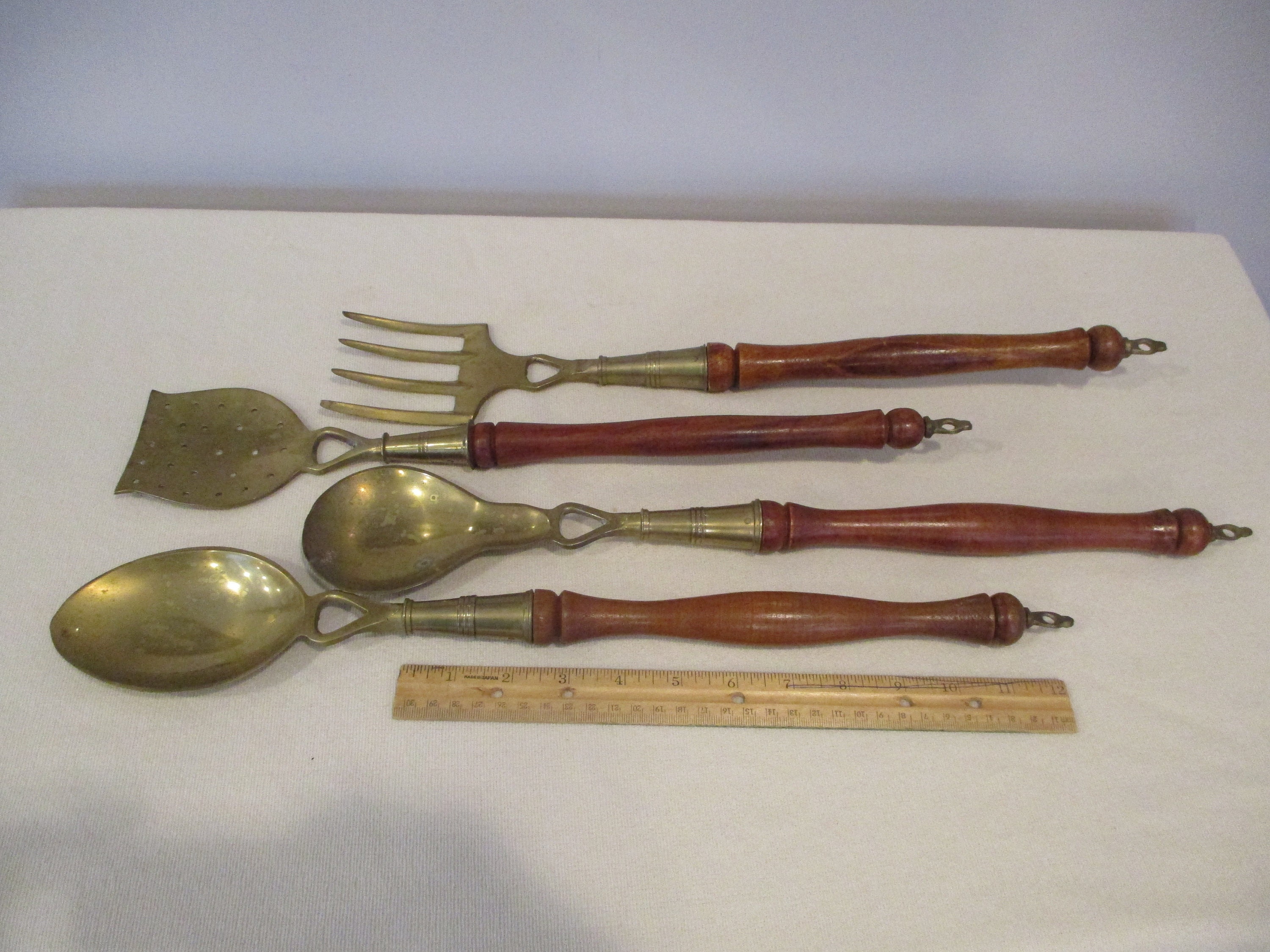 Brass and Wood Large Utensilsbrass Wall Decorbrass Utensil Etsy