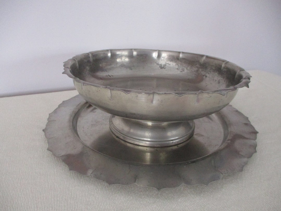 Pewter Bowl and Platter,insico Pewter,pewter Pedestal Bowl,pewter