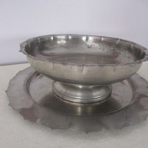 pewter bowl and platter,Insico Pewter,pewter pedestal bowl,pewter serving platter,barn look decor,rustic kitchen,cabin decor,pewter plate