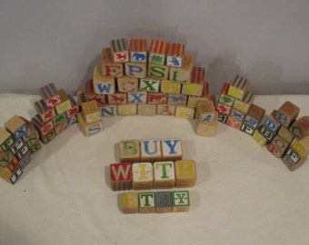 alphabet blocks,81 wood letter blocks,nursery decor,wood blocks,craft letter blocks,old alphabet blocks,ABC blocks,educational toy