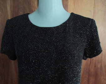 size 6 Vintage Black dress,black sparkle dress,holiday dress,black sparkle tunic,sequin like black dress,mini black cocktail party dress