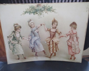 Antique print/lithograph by Frances Brundage,The Minuets by Brundage,4 dancing girls lithograph by Brundage,