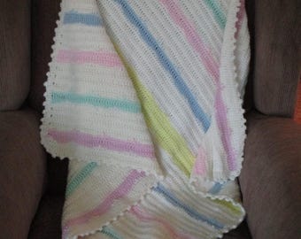 crocheted afghan,baby afghan,crocheted lap blanket,baby blanket,pastel lap blanket,small pastel colors afghan,child afghan,36 by 40 afghan