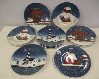 set of 11 Sakura Home for the Holidays desert plate dishes,Warren Kimble Holiday plate,Sakura Warren Kimble,Christmas dishes,Holiday dishes