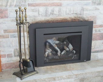 vintage koperen open haardset, zwaar gereedschap en standaard, cabinedecor, houtkachelgereedschap, kampvuurgereedschap, messing vergulde open haardgereedschap