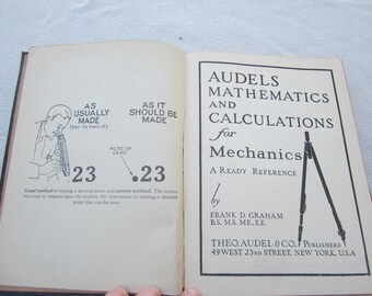 Vintage 1945 Math book,Audels Mathematics and Calculatoins for Mechanics,technical trade books,mechanical engineering,