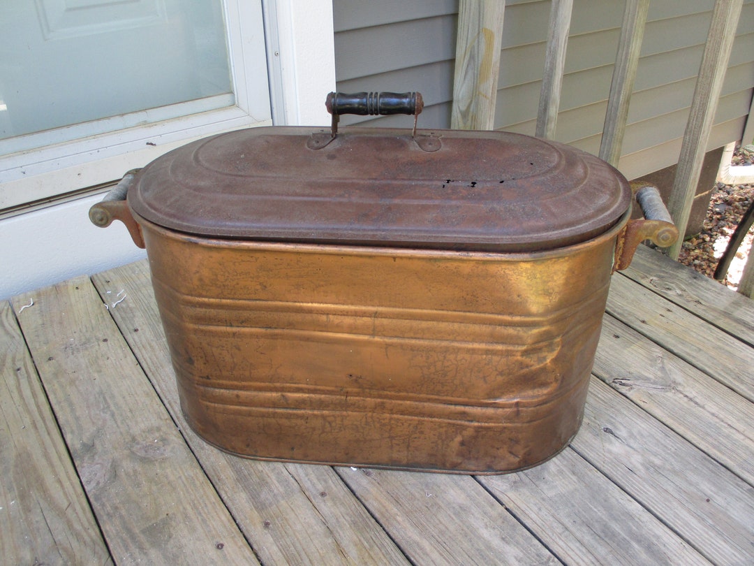 Antique Copper Boiler Wash Tubcopper Boiler With Cover Wood Etsy