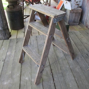 wood step ladder,small step ladder,photo prop,plant stand,2 sided short ladder,folding ladder,cottage decor,garden decor,display shelf