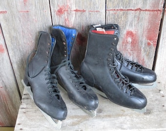 2 pair black figure skates,mens ice skates,size 7 mens figure skates,sports bar decor,winter decor,size 9 black ice skates,Christmas decor