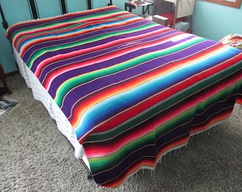 Vintage Mexican Blanket 61 x 90,authentic Mexico serape, Photo prop, beach blanket,colorful striped made in Mexico blanket,southwest decor