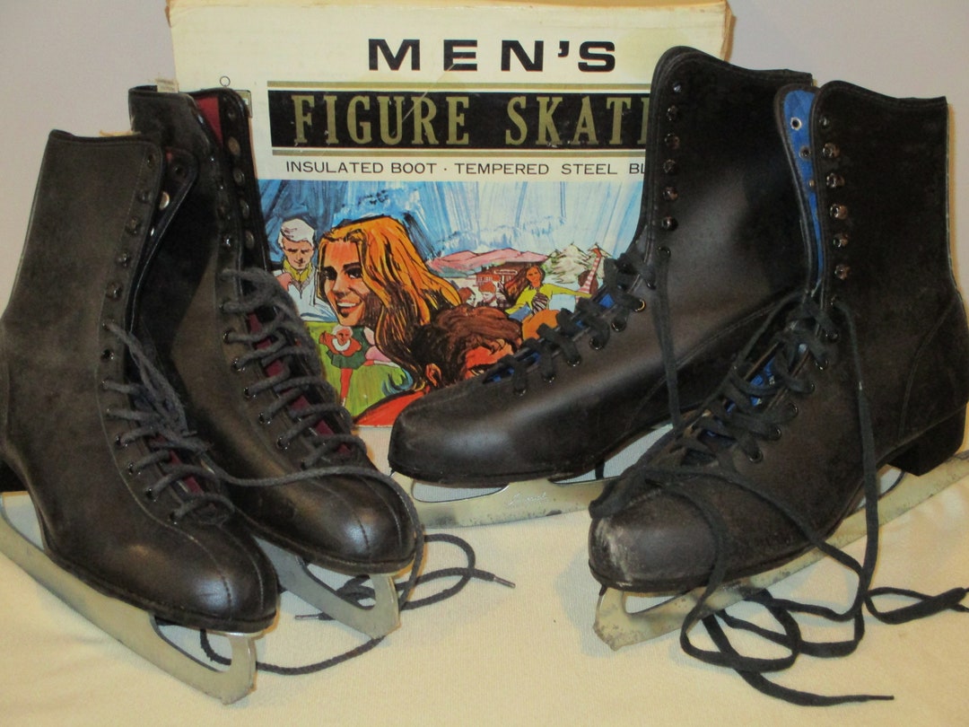 2 Pair Black Figure Skates With Box,mens Ice Skates,size 7 Mens Figure