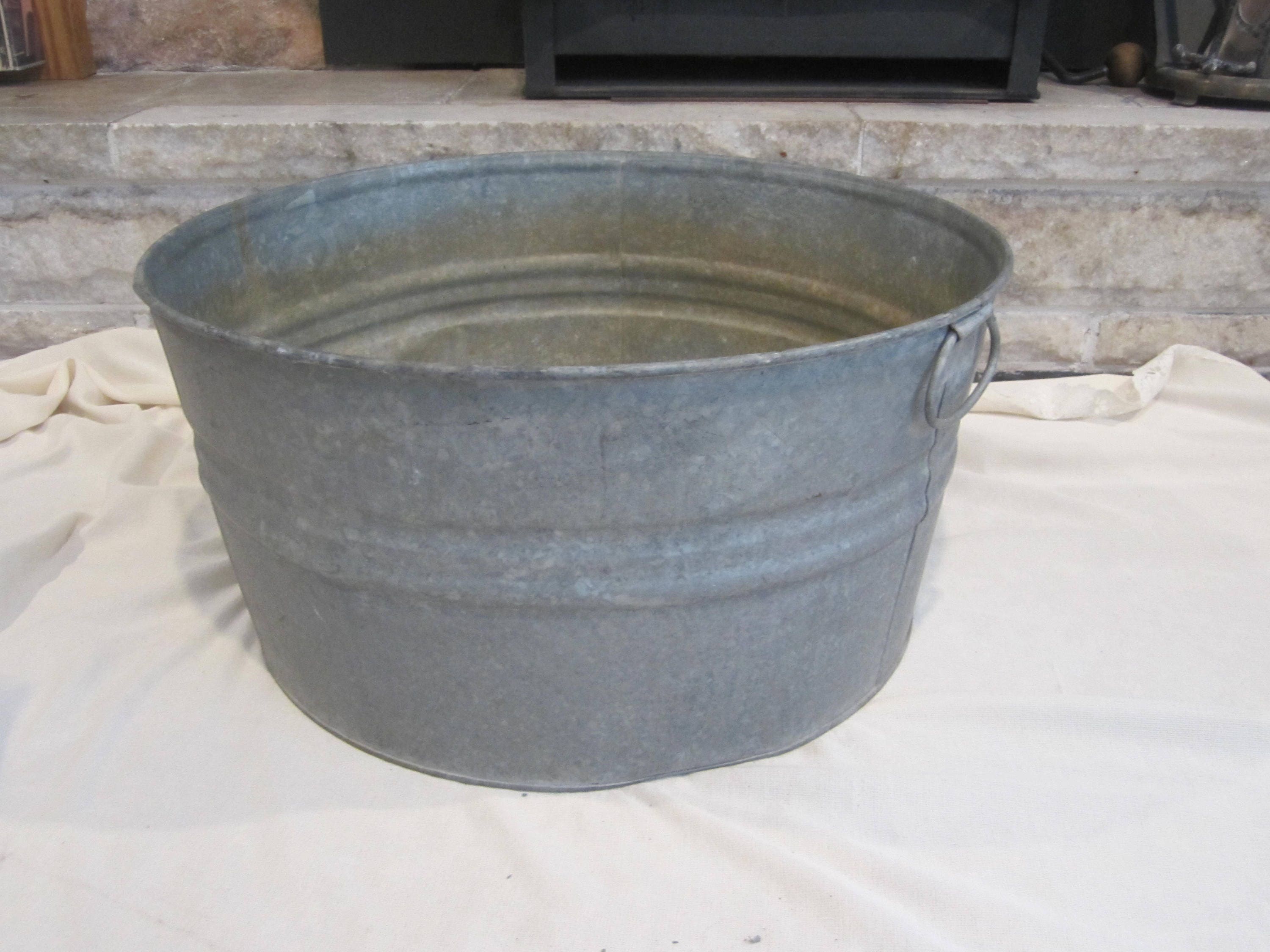 large round galvanized tub vintage wash tub party drink Etsy