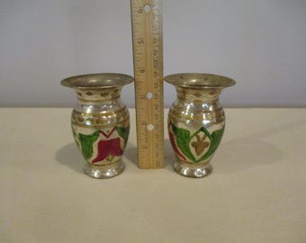 2 small  vases,ornate engraved metal vases,decorative vase,bud vase,small vase,vase from India,chili pepper decor