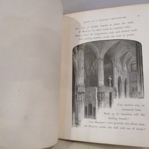 May include: A black and white illustration of a church interior with tall arched ceilings and pillars. The text "Nor you, ye proud, impate to these the fault," is visible in the image.