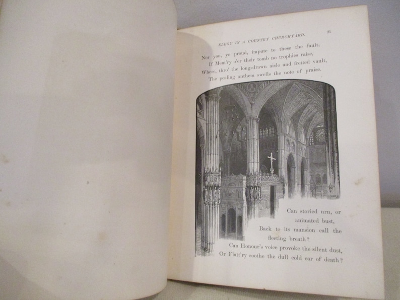 May include: A black and white illustration of a church interior with tall arched ceilings and pillars. The text "Nor you, ye proud, impate to these the fault," is visible in the image.
