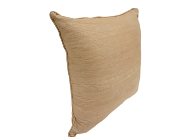 100% Raw Silk Decorative Throw Pillow 18" Tan