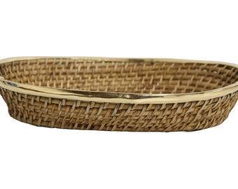Home&Manor 12" Rattan Oval Copper Bordered Deep Basket